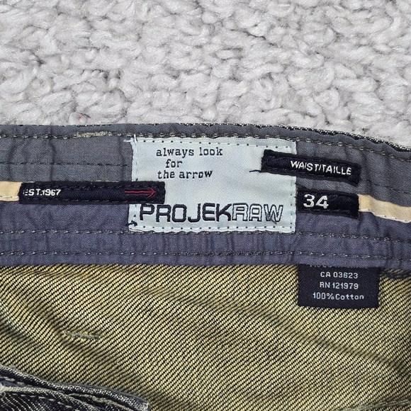 Projek Raw Jeans Mens 34x33 Blue Straight Dark Wash Whiskers Biker Punk - Picture 5 of 15